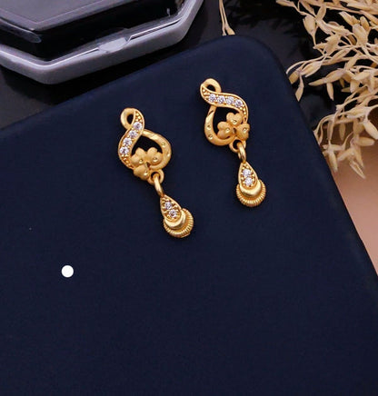 Elegant Gold Floral CZ Drop Earrings with Designer Curve