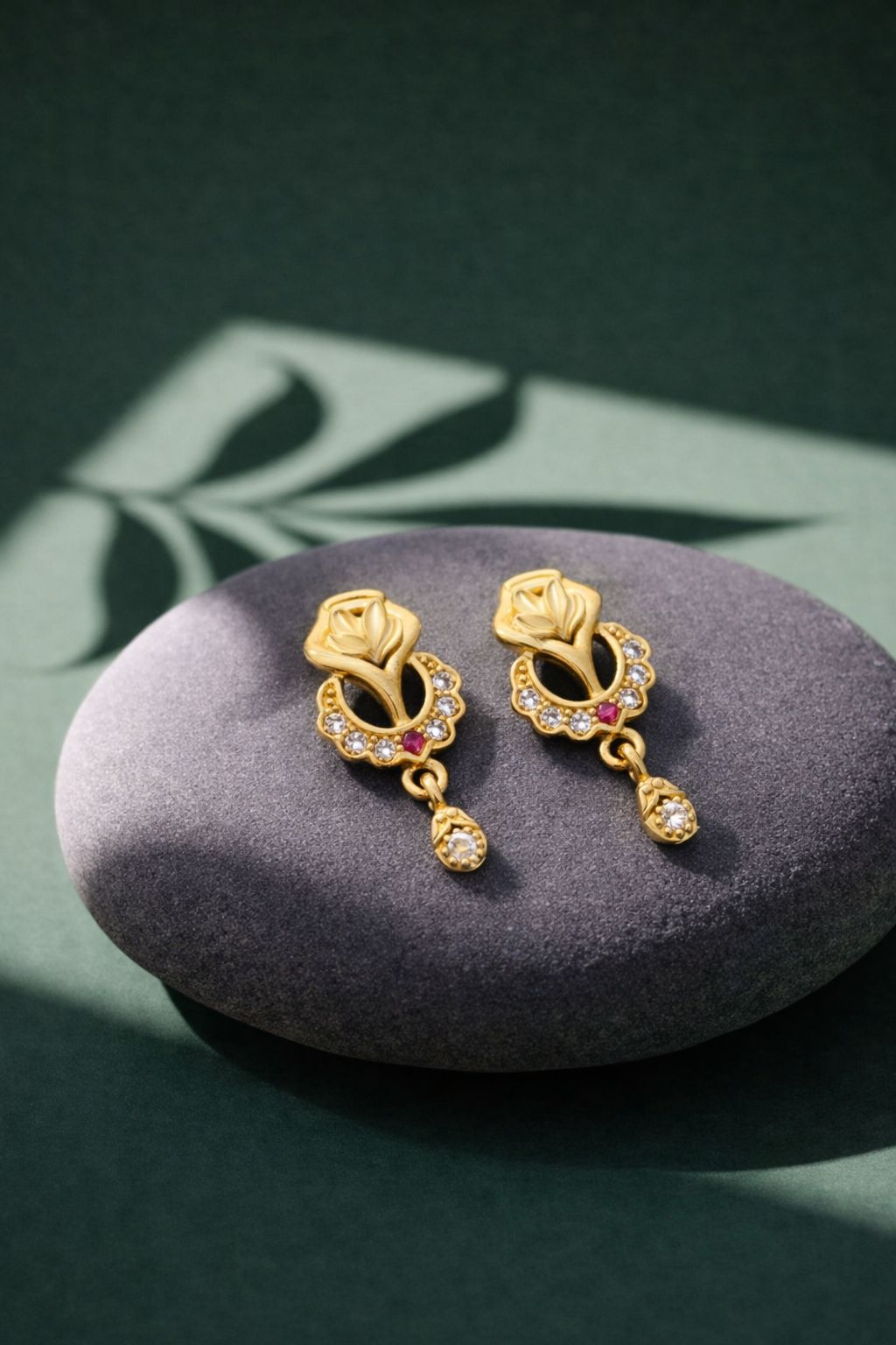 Elegant Gold Heart CZ Designer Drop Earrings