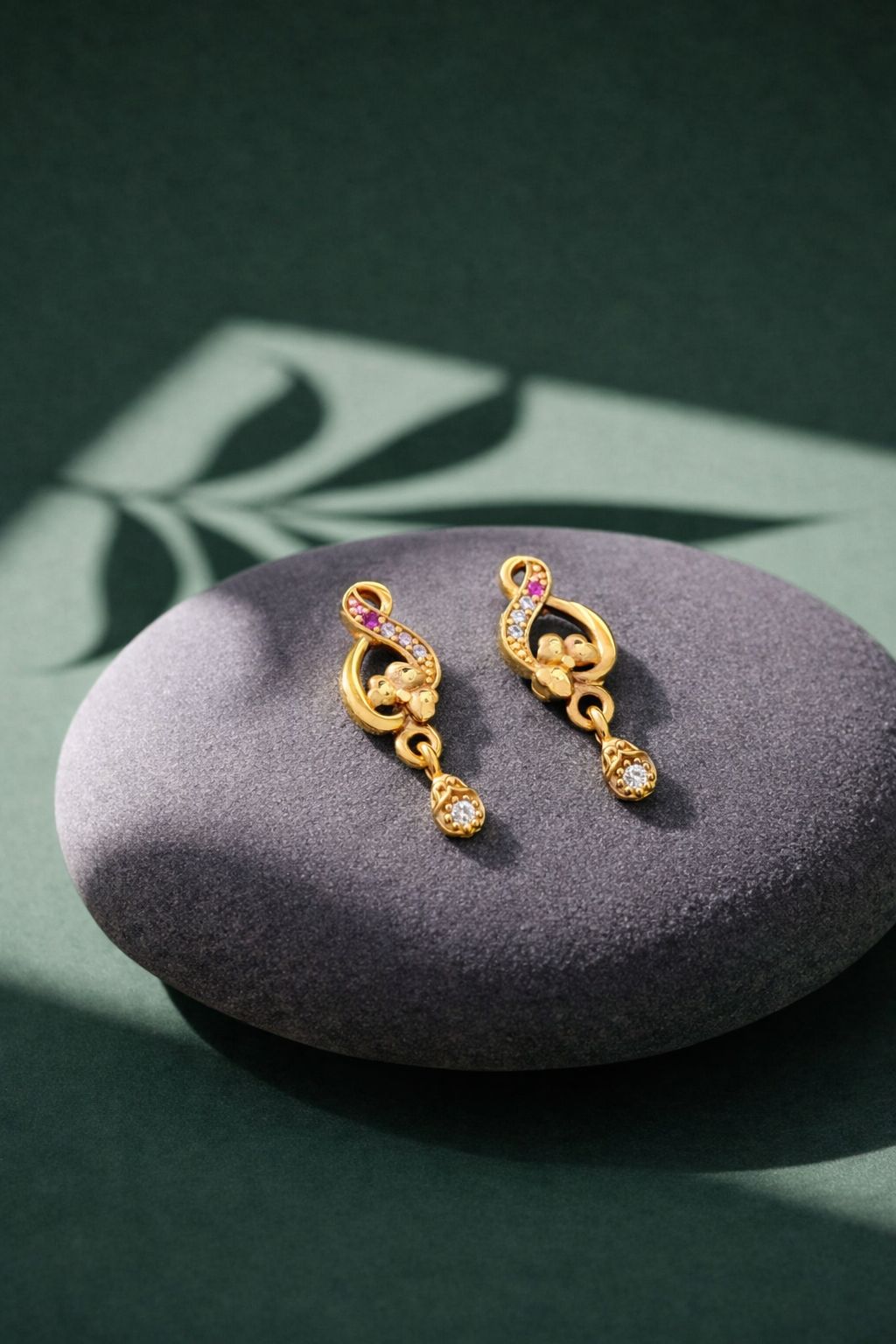 Elegant Gold Floral CZ Designer Drop Earrings