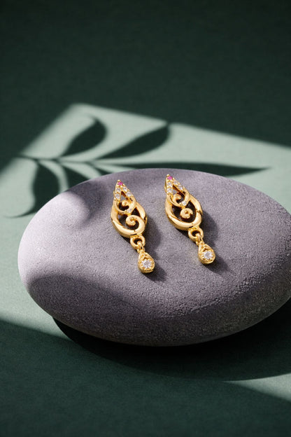 Elegant Gold Teardrop CZ Designer Drop Earrings