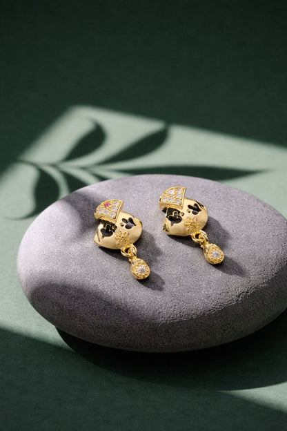 Elegant Gold Floral Cutwork CZ Designer Drop Earrings