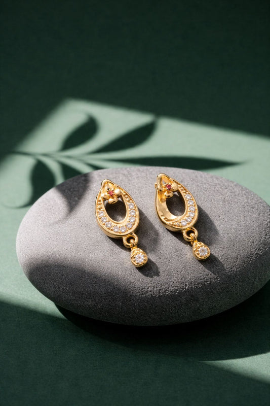 Elegant Gold Crescent Floral CZ Drop Earrings