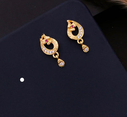 Elegant Gold Crescent Floral CZ Drop Earrings