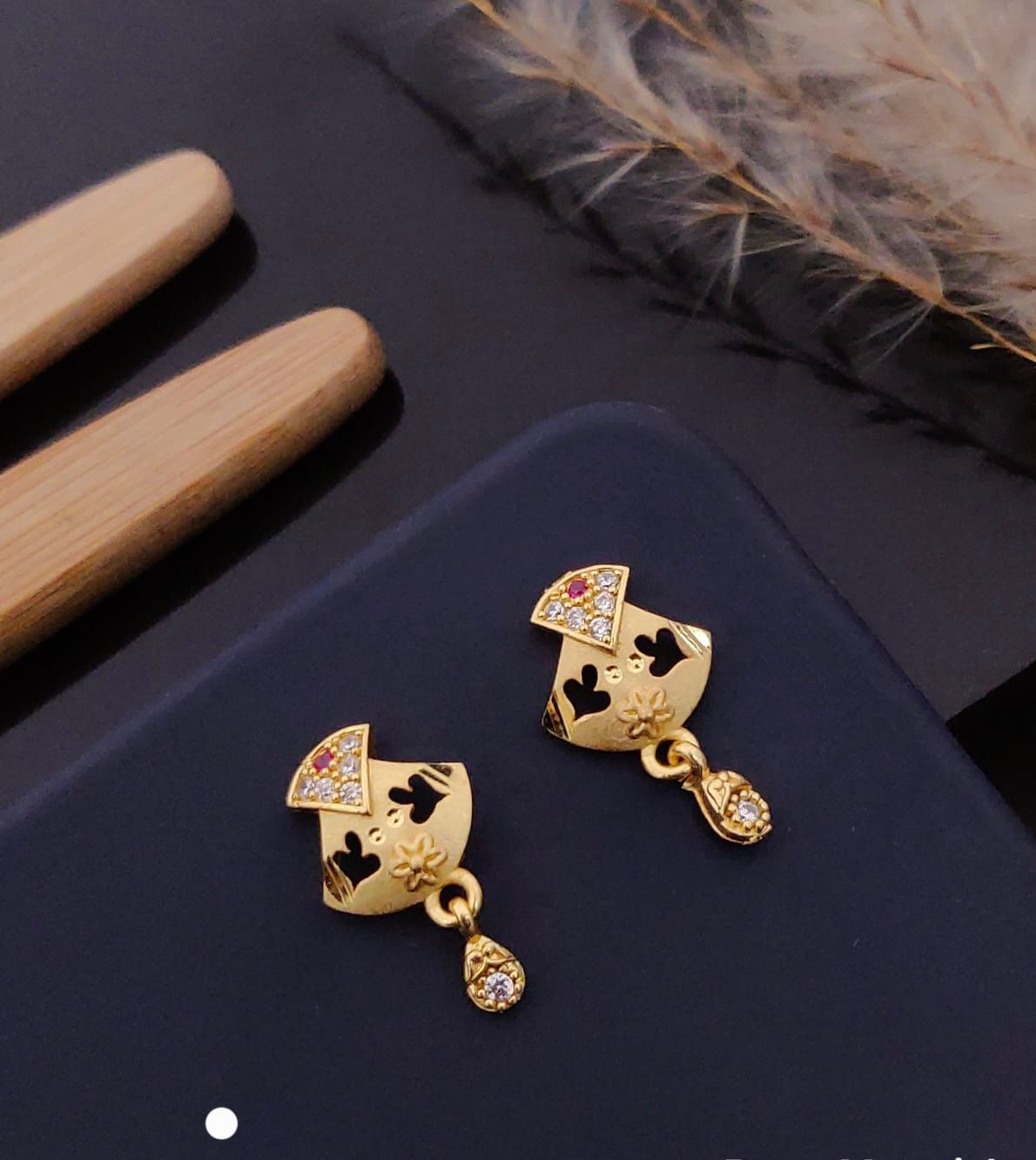 Elegant Gold Floral Cutwork CZ Designer Drop Earrings