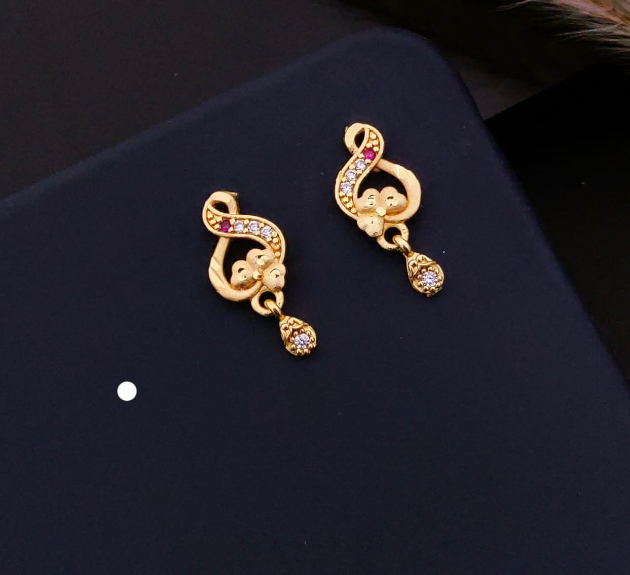 Elegant Gold Floral CZ Designer Drop Earrings