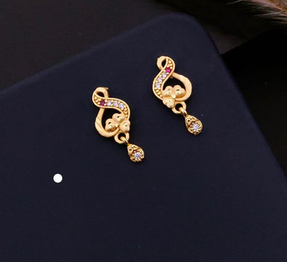 Elegant Gold Floral CZ Designer Drop Earrings