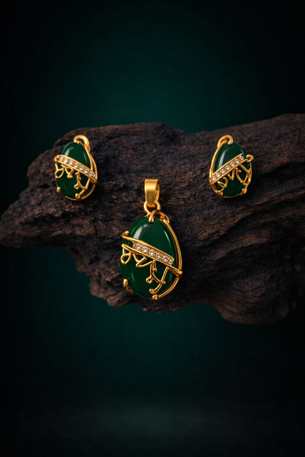 Elegant Green Stone Gold-Plated Pendant Set with Matching Stud Earrings