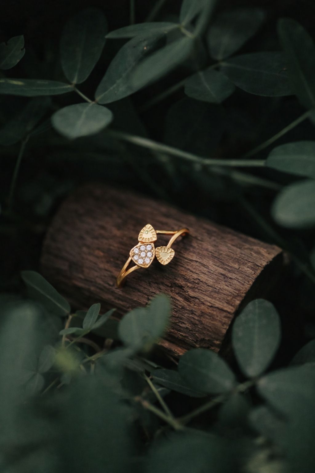 Minimalist Double Heart Gold Ring with Diamond Accent