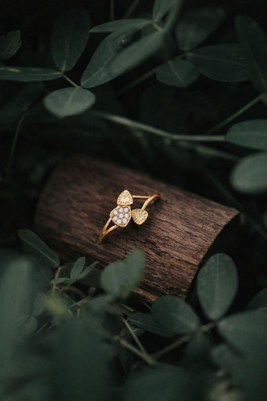Minimalist Double Heart Gold Ring with Diamond Accent