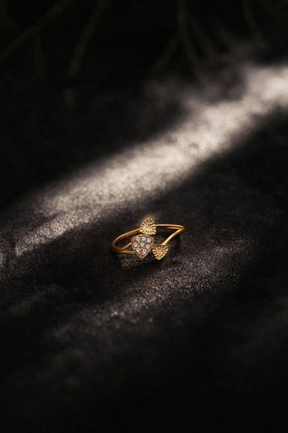 Minimalist Double Heart Gold Ring with Diamond Accent