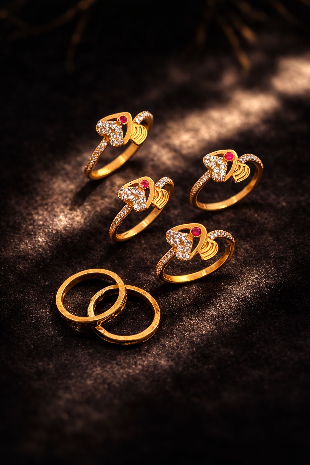 Designer Heart Shape Gold Ring with Ruby Stone and Diamond Accents