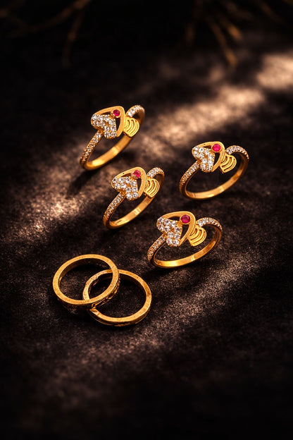 Designer Heart Shape Gold Ring with Ruby Stone and Diamond Accents