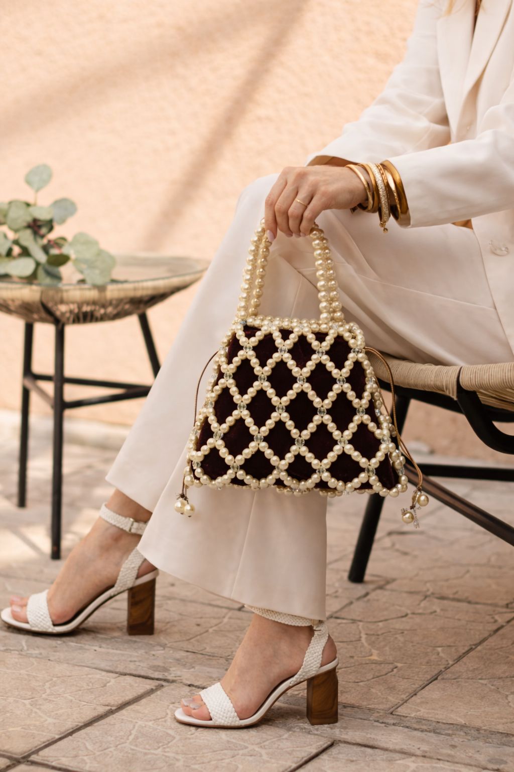 Luxury Pearl Embellished Velvet Potli Bag