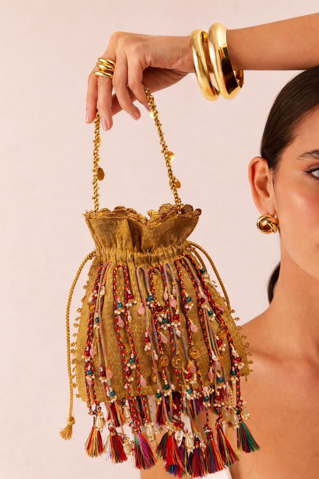 Royal Golden Boho Tassel Potli Bag