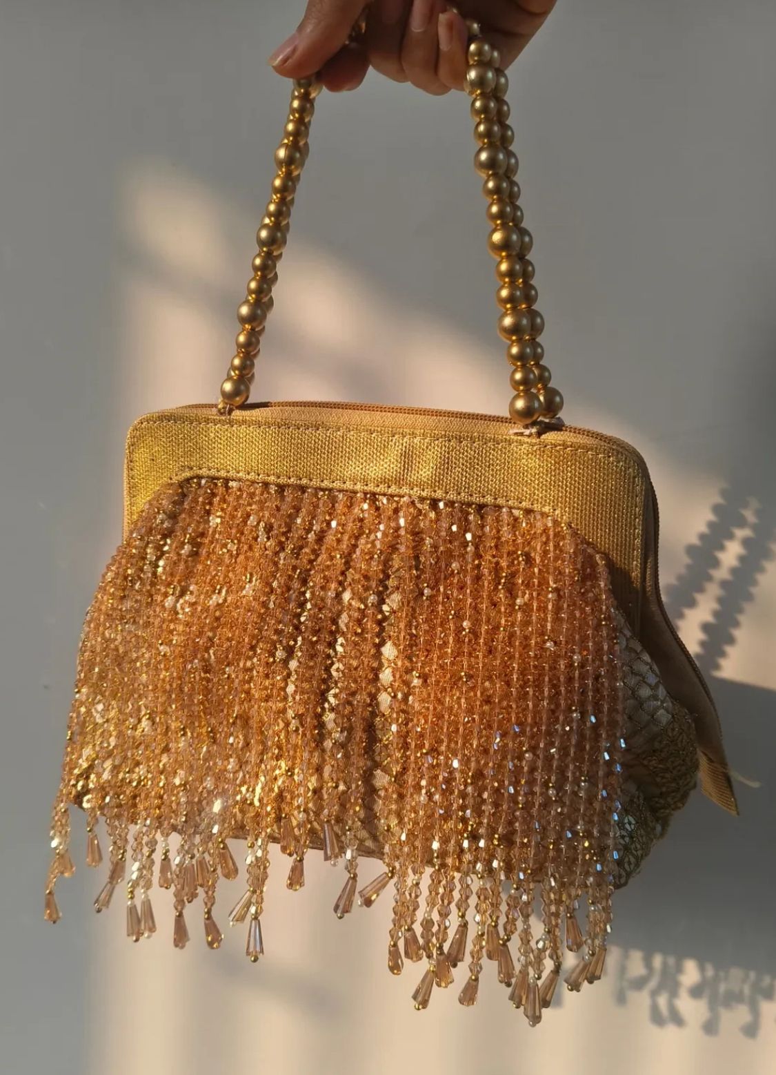 Golden Crystal Fringe Party Clutch Bag