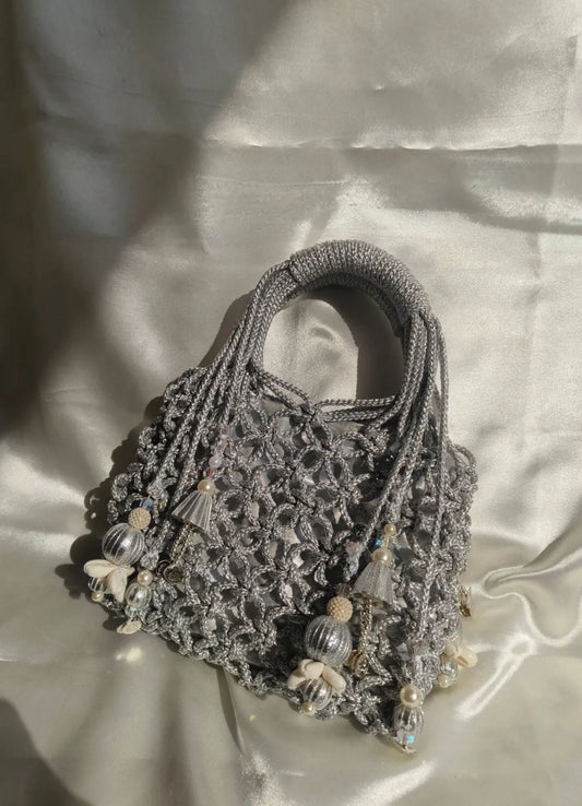 Silver Handwoven Boho Tassel Mini Bag