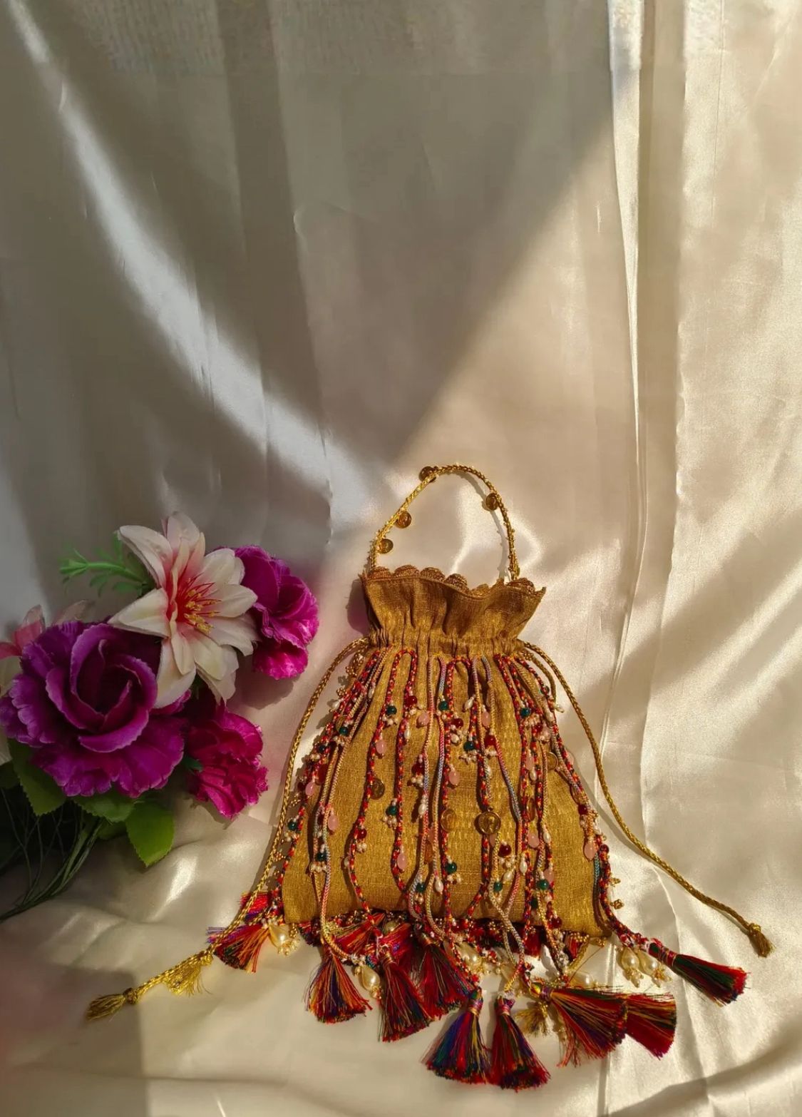 Royal Golden Boho Tassel Potli Bag