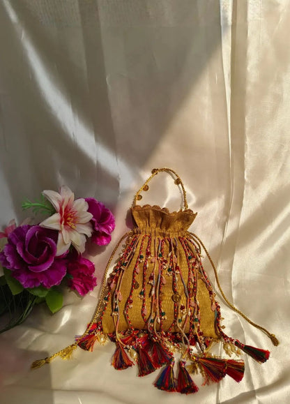 Royal Golden Boho Tassel Potli Bag