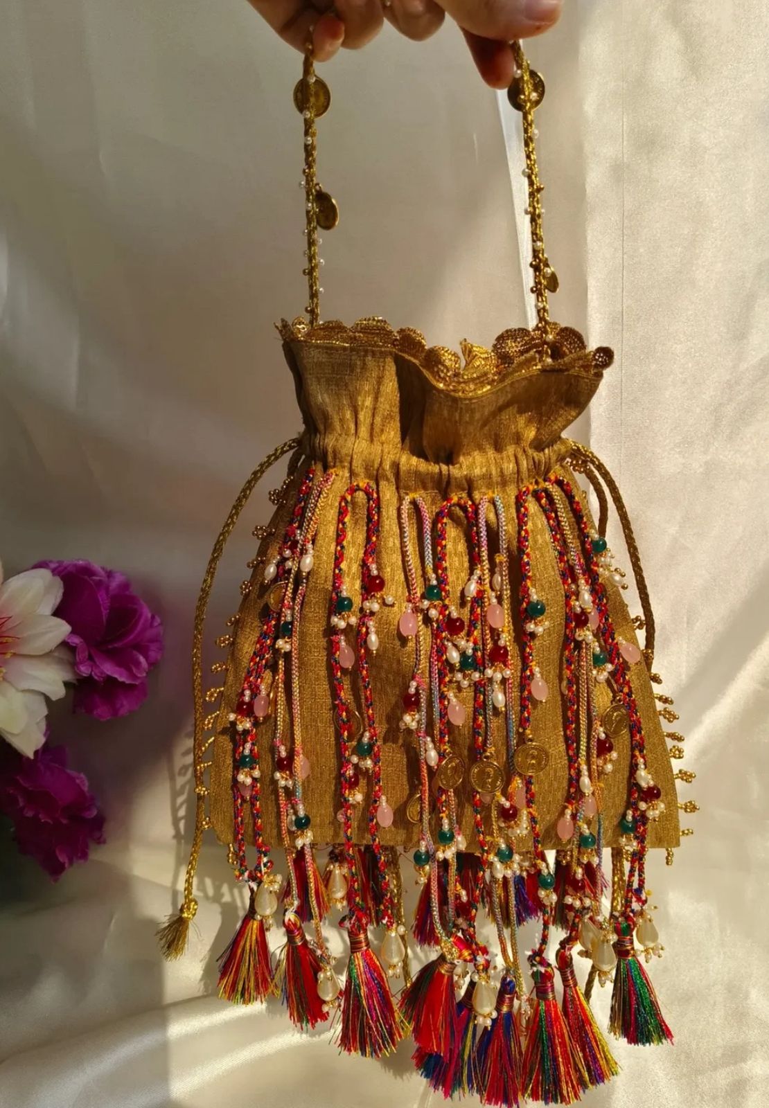 Royal Golden Boho Tassel Potli Bag