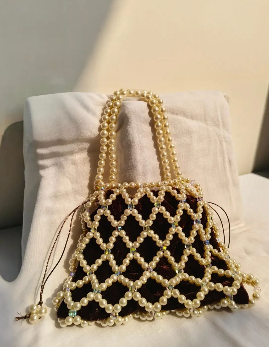 Luxury Pearl Embellished Velvet Potli Bag