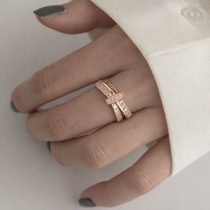 Elegant Rose Gold Adjustable Crystal Knot Ring for Women
