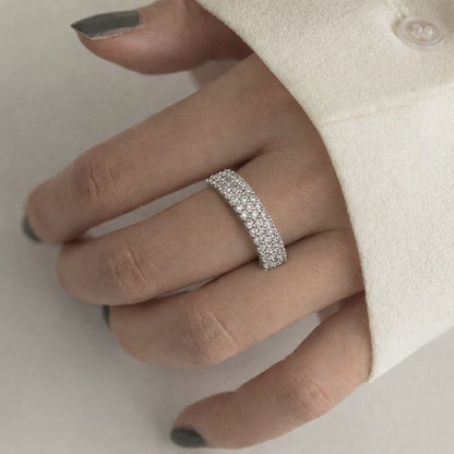 Luxury Micro Pave Diamond Ring – Elegant Silver Sparkle Band for Women
