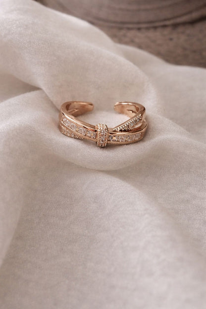Elegant Rose Gold Adjustable Crystal Knot Ring for Women