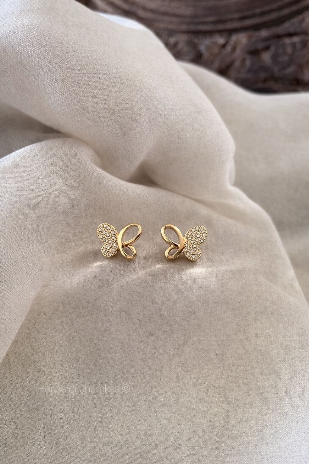 Elegant Butterfly Crystal Stud Earrings – Gold Plated Minimal Designer Studs