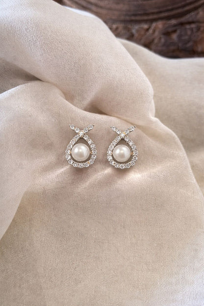 Elegant Pearl Drop Stud Earrings – Crystal Teardrop Designer Earrings