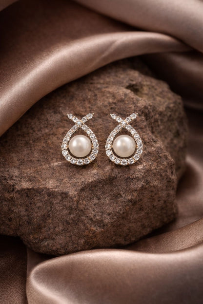 Elegant Pearl Drop Stud Earrings – Crystal Teardrop Designer Earrings