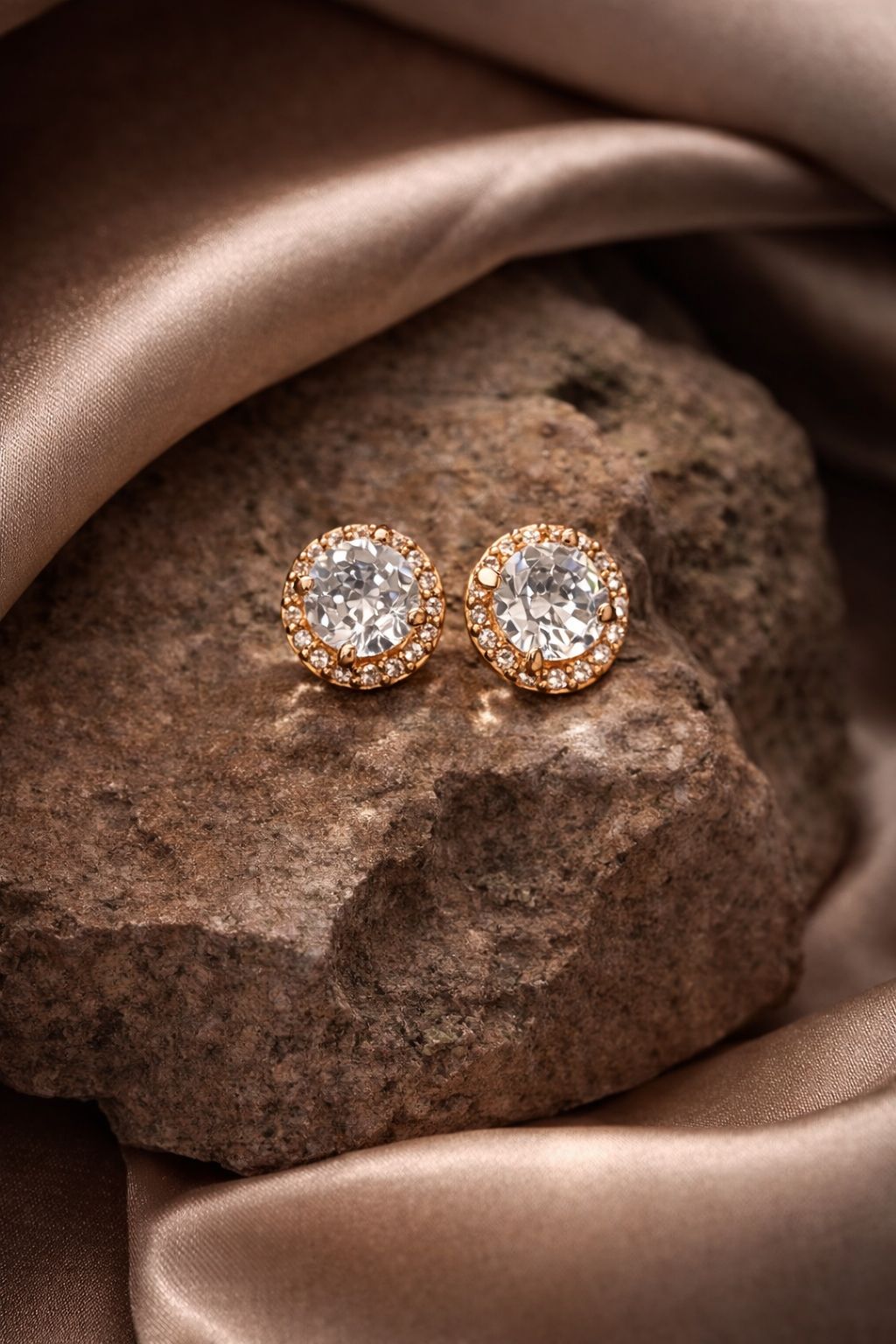 Elegant Crystal Stud Earrings – Gold Plated Round Zircon Minimal Designer Studs