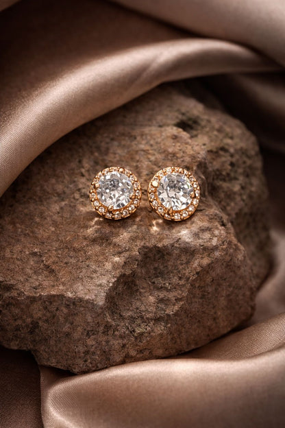 Elegant Crystal Stud Earrings – Gold Plated Round Zircon Minimal Designer Studs