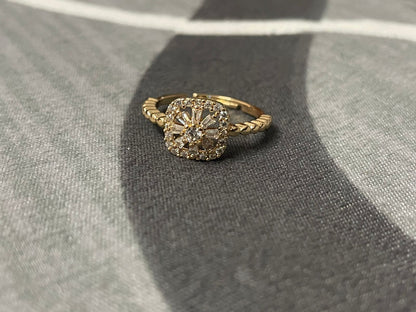 Luxury Gold Plated Cushion Cut Crystal Halo Ring for Women