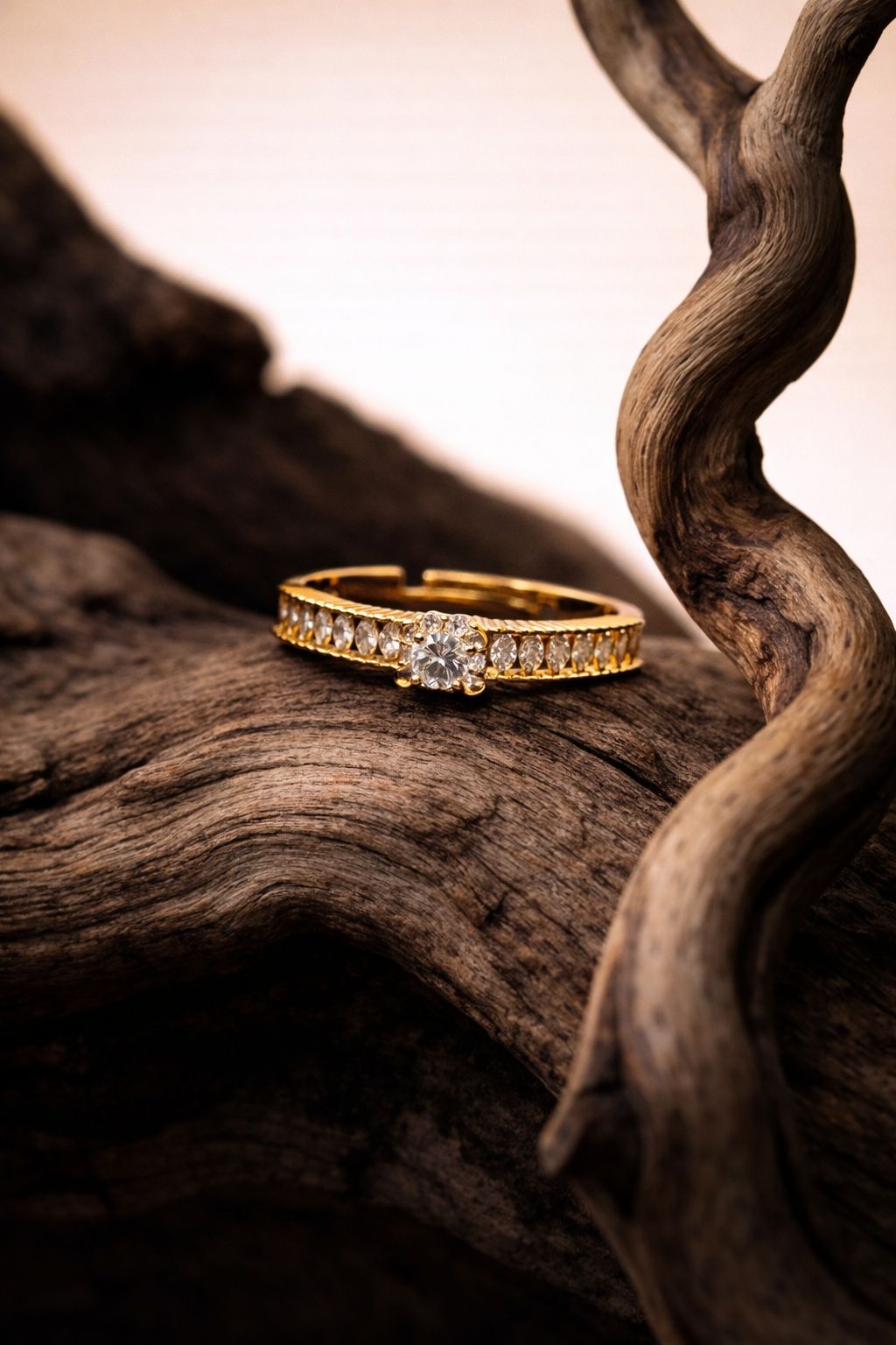 Minimalist Gold Diamond Solitaire Ring with Channel-Set Side Stones