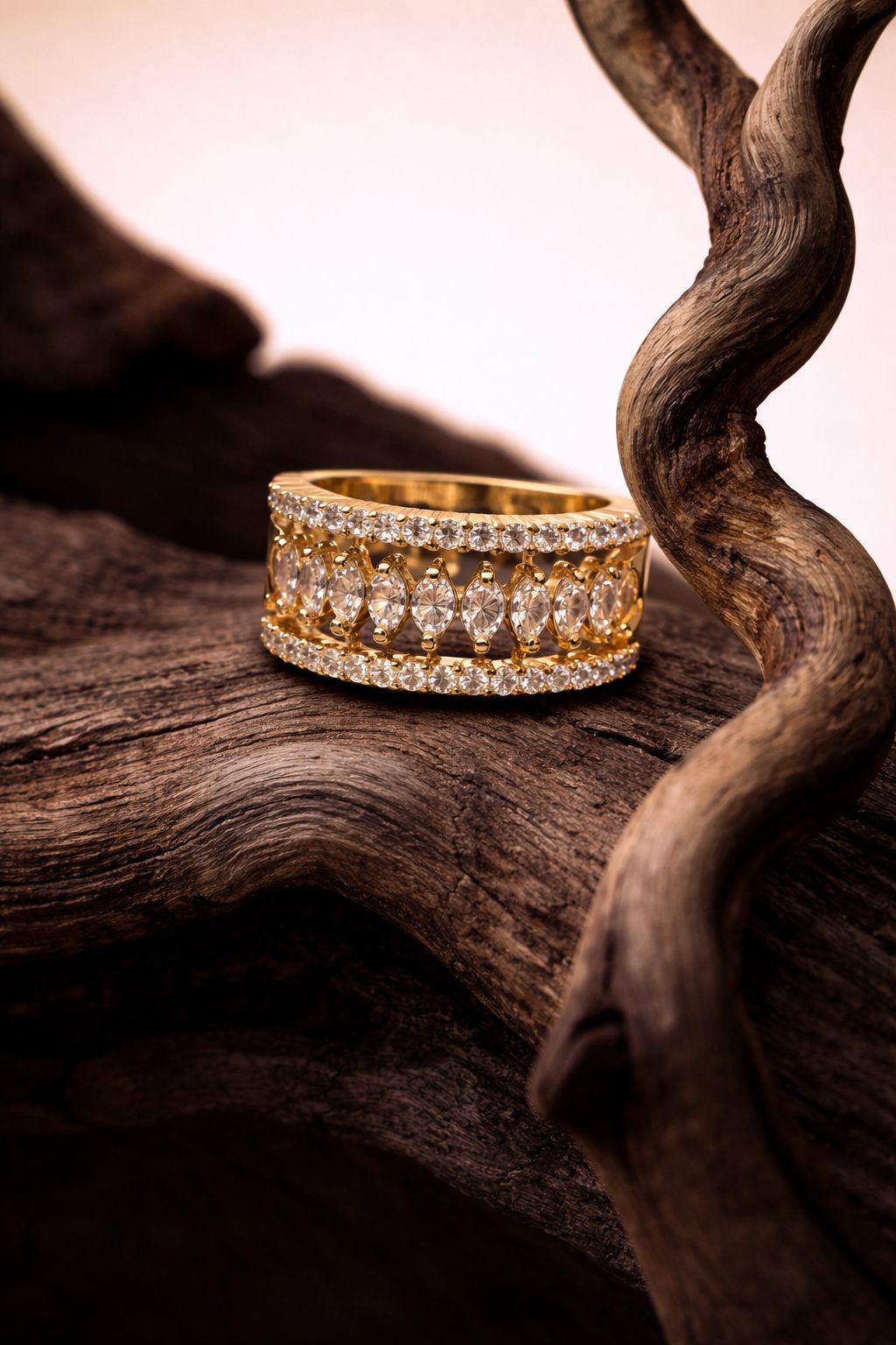 Luxury Gold Diamond Eternity Band with Marquise-Cut Stones & Pavé Detailing