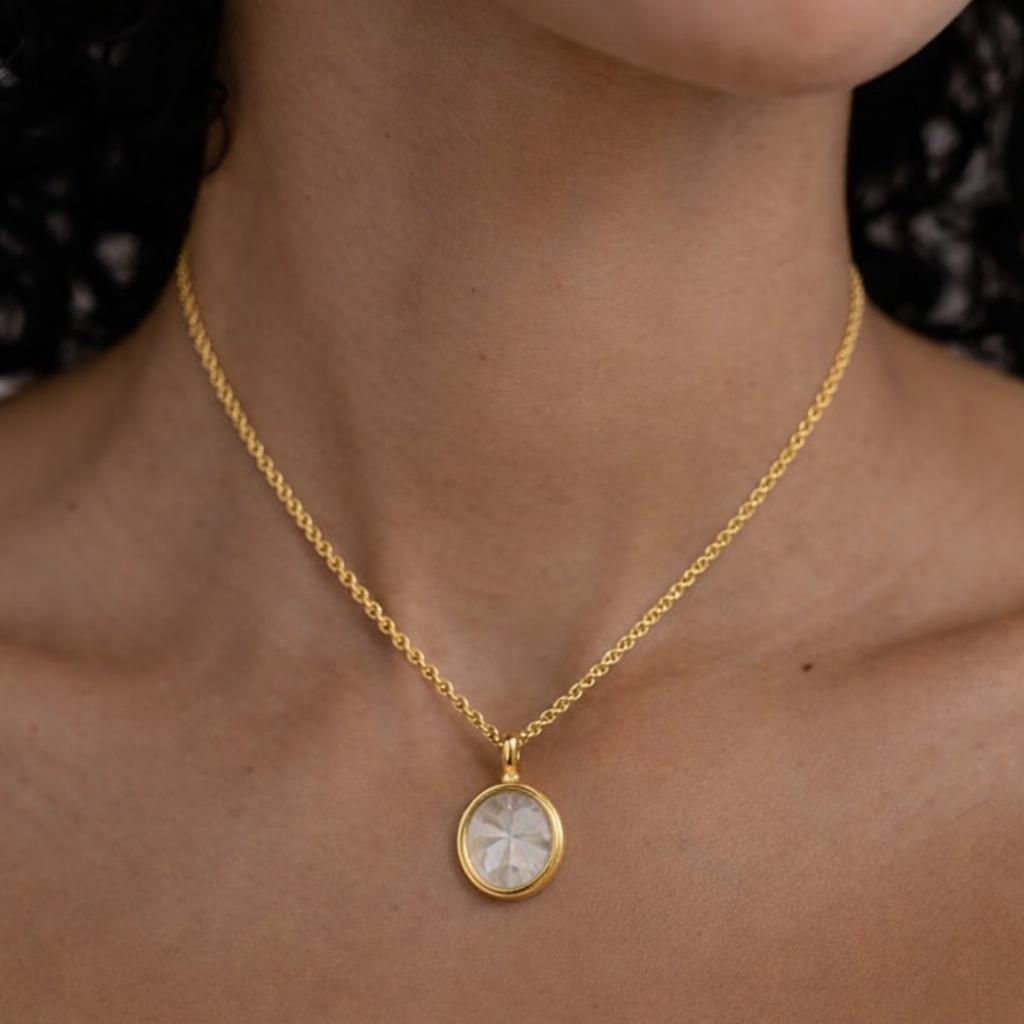 Minimalist Gold Pendant Necklace with Round Crystal Disc