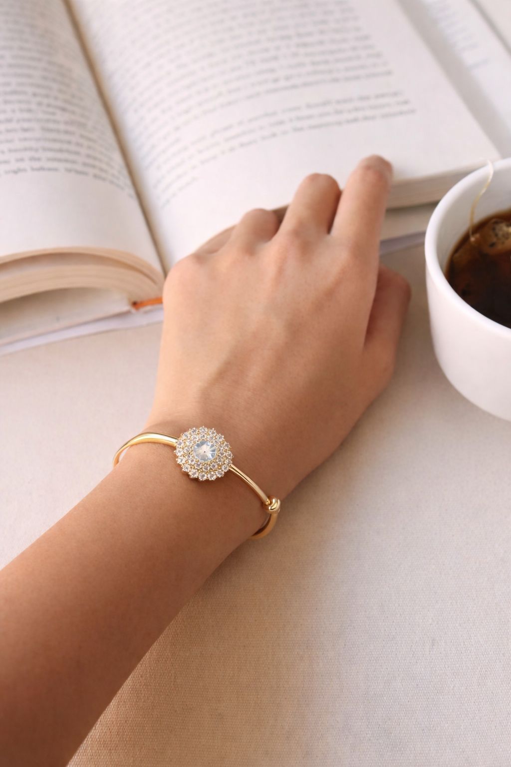 Elegant White Stone Gold-Plated Adjustable Bracelet Set – Designer Kada for Women