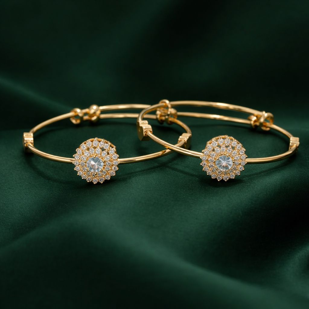 Elegant White Stone Gold-Plated Adjustable Bracelet Set – Designer Kada for Women
