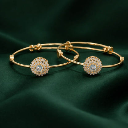 Elegant White Stone Gold-Plated Adjustable Bracelet Set – Designer Kada for Women