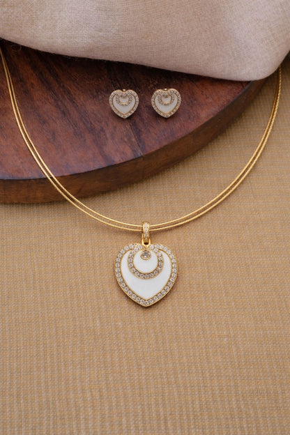 Elegant Double Heart Diamond Pendant Necklace Set with Matching Earrings