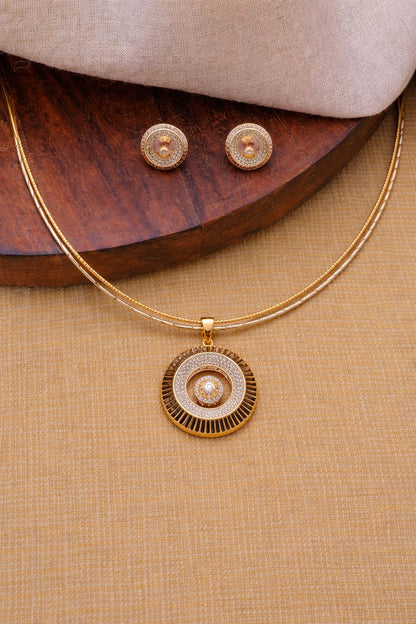 Elegant Circular Halo Pendant Necklace Set with Matching Stud Earrings