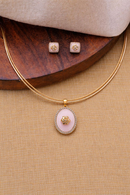 Elegant Oval Floral Pendant Necklace Set with Matching Stud Earrings