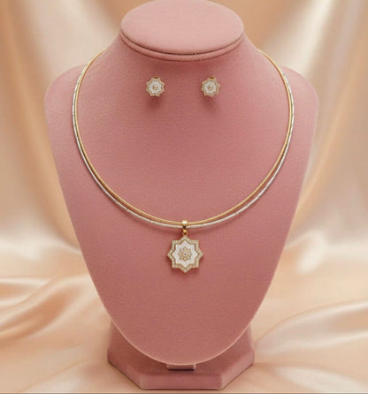 Elegant Star Floral Pendant Necklace Set with Matching Stud Earrings