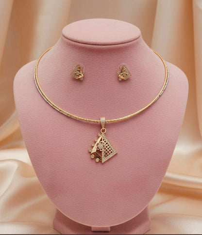 Elegant Geometric Designer Pendant Necklace Set with Matching Stud Earrings