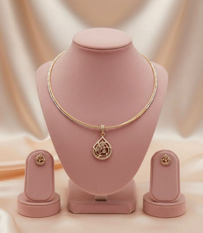 Elegant Teardrop Floral Pendant Necklace Set with Matching Stud Earrings