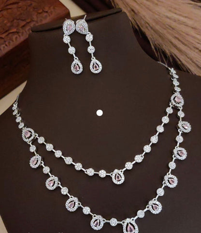 Blush Teardrop Diamond Necklace Set – Elegant Pink Crystal Luxury by KRISHAURA