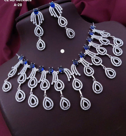 Sapphire Cascade Diamond Necklace Set – Royal Blue Bridal Luxury by KRISHAURA
