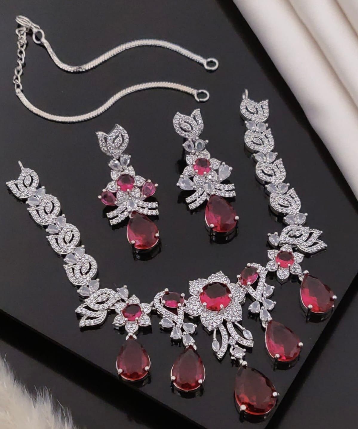 Luxury Crystal Teardrop Floral Necklace Set with Matching Earrings & Bracelet