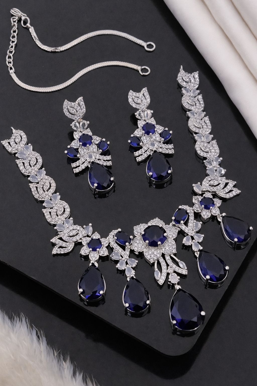Luxury Crystal Teardrop Floral Necklace Set with Matching Earrings & Bracelet