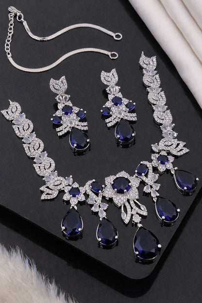 Luxury Crystal Teardrop Floral Necklace Set with Matching Earrings & Bracelet